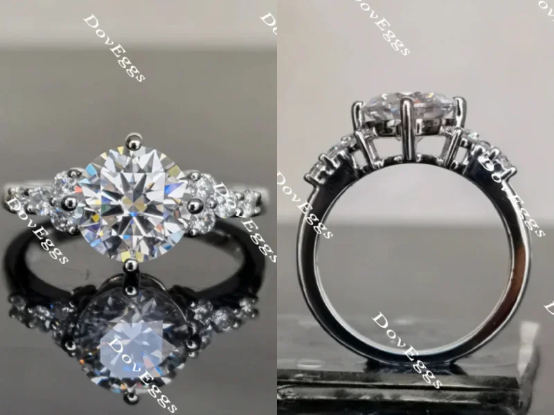 Women’s vintage-inspired engagement rings-Doveggs round side stone moissanite engagement ring