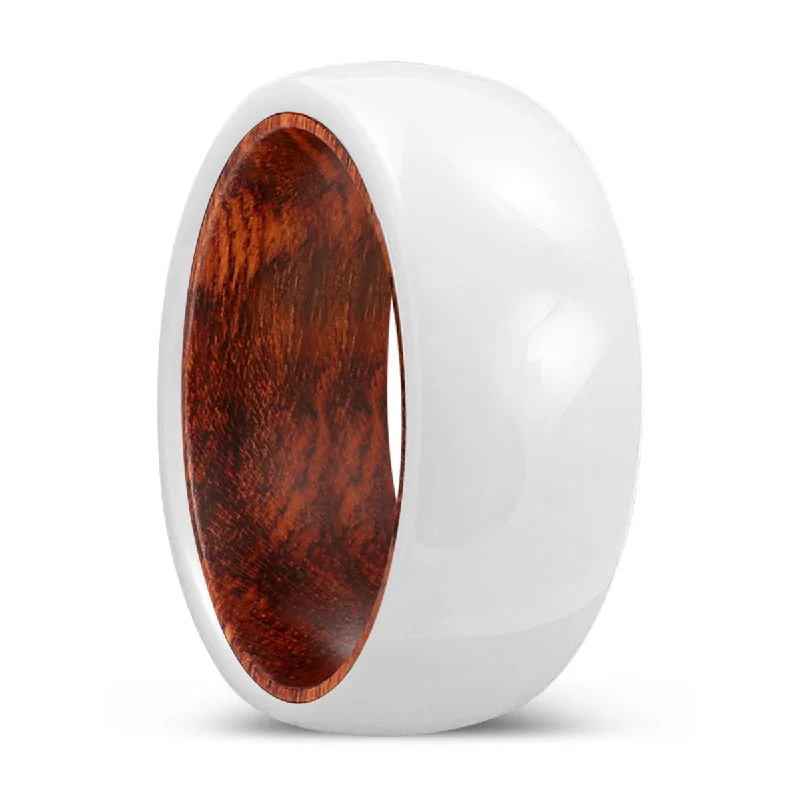 Women’s men’s engagement ring-NURTURE | Snake Wood, White Ceramic Ring, Domed