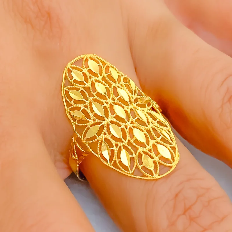 Women’s classic wedding ring-Golden Elegant 21k Gold Netted Oval Ring