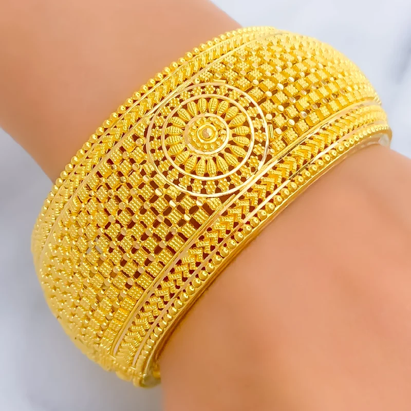 Women’s diamond bangle-Magnificent Checkered Dome 22k Gold Screw Bangle