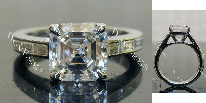 Women’s diamond engagement rings-Doveggs asscher channel pave moissanite engagement ring