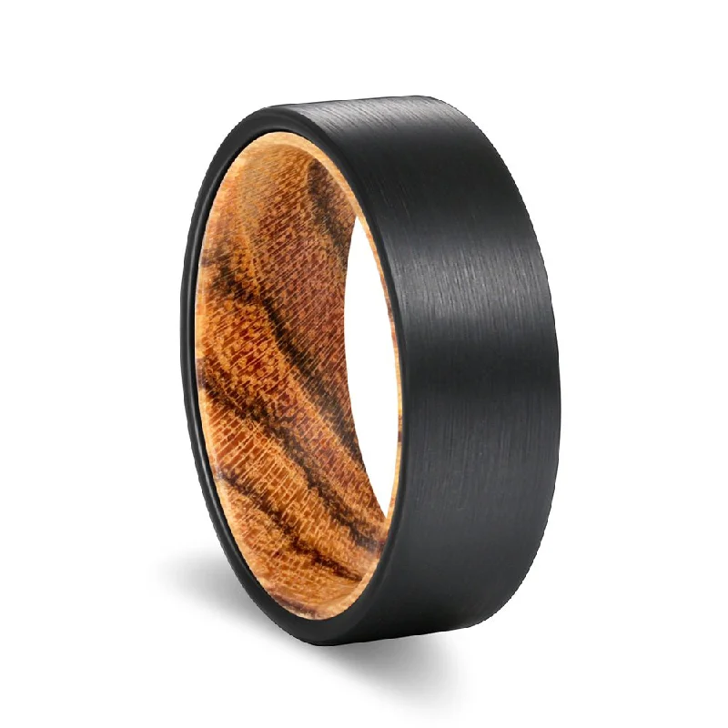 Women’s promise ring-SEDONA | Bocote Wood, Black Flat Brushed Tungsten