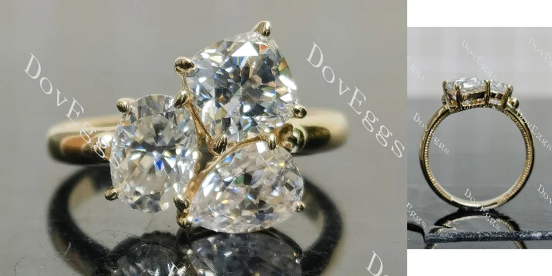 Women’s diamond engagement rings with band-Doveggs art deco pear oval cushion three stones moissanite engagement ring