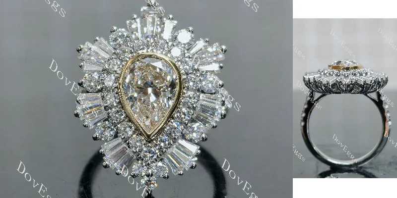 Women’s vintage engagement rings-Debbie's Ballerina pear halo vintage moissanite engagement ring