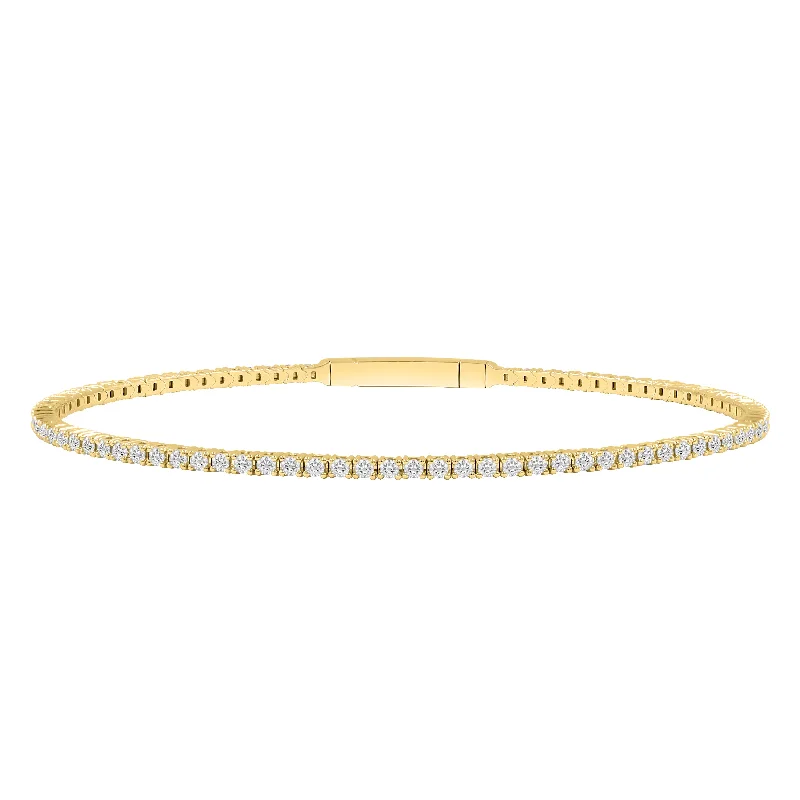 Women’s thick cuff bracelet-LADIES FLEXIBLE BANGLE 3.00CT ROUND DIAMOND 14K YELLOW GOLD