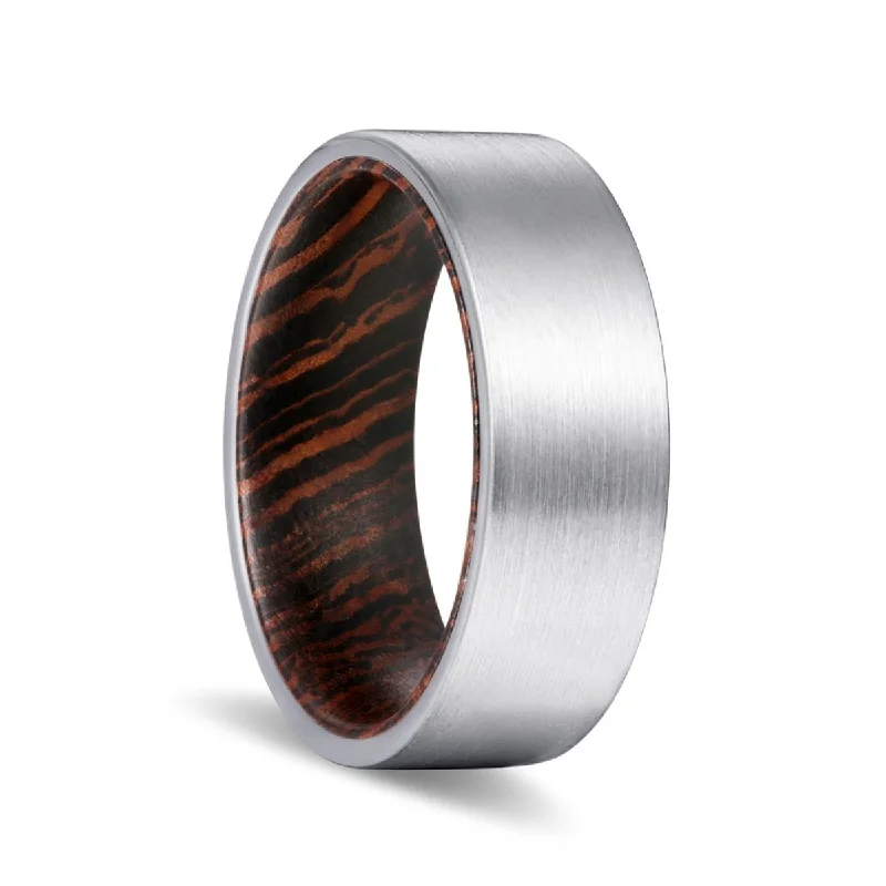 Women’s antique diamond ring-PRECIOUS | Wenge Wood, Silver Tungsten Ring, Brushed, Flat