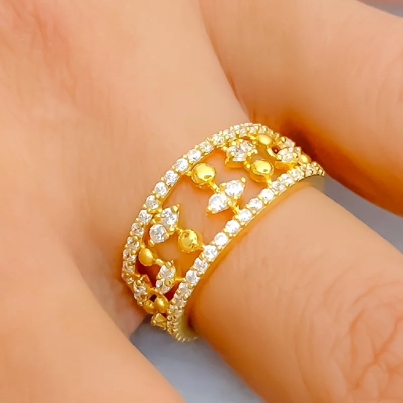 Women’s engagement rings with diamonds and gemstones-Rich Vibrant 22k Gold CZ Statement Ring