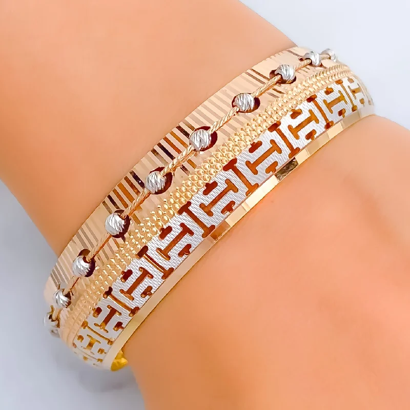 Women’s stackable silver bangles-Glamorous Dynamic 22k Rose Gold Beaded Bangle